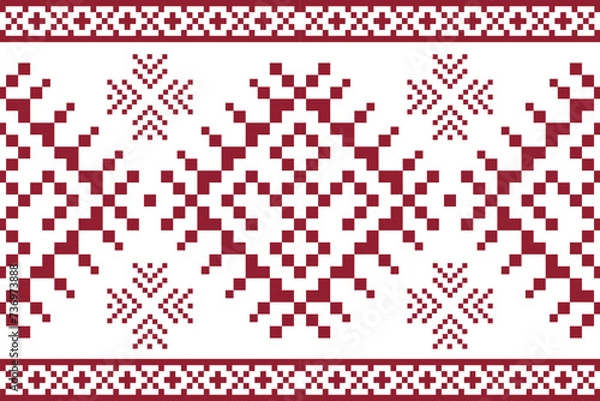 Fototapeta Ethnic seamless design.Geometric pixel ornament design.Beautiful tribal ethnic vector texture.Cross stitch seamless textile embroidery.Scandinavian folk pattern for products,fabric,wrapping,print,deco