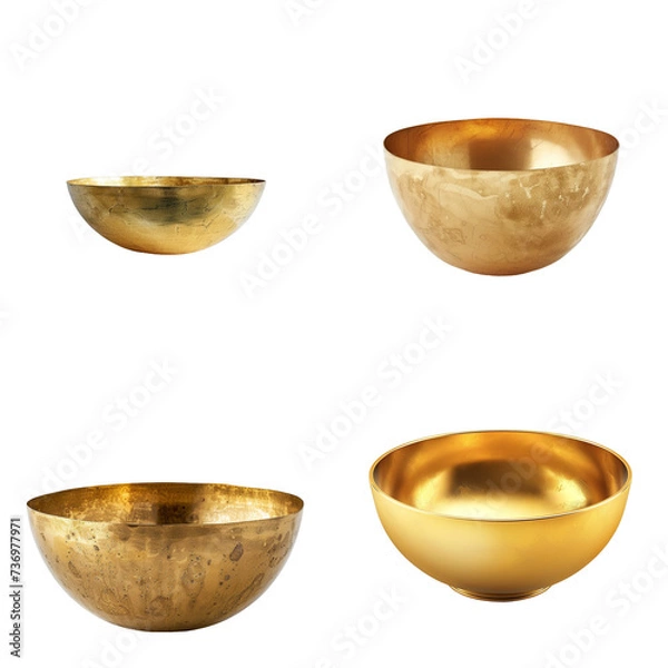 Fototapeta Set of golden bowl isolated on transparent background