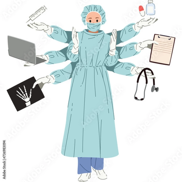 Obraz Surgeon doctor hands multitasking skill illustration
