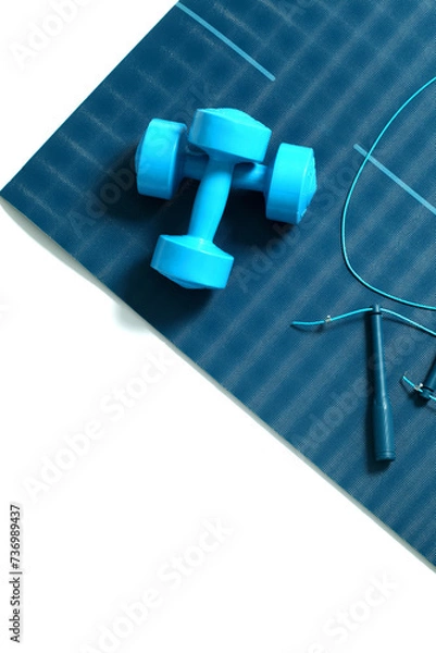 Fototapeta Set for practicing exercise with dumbbells and skipping rope