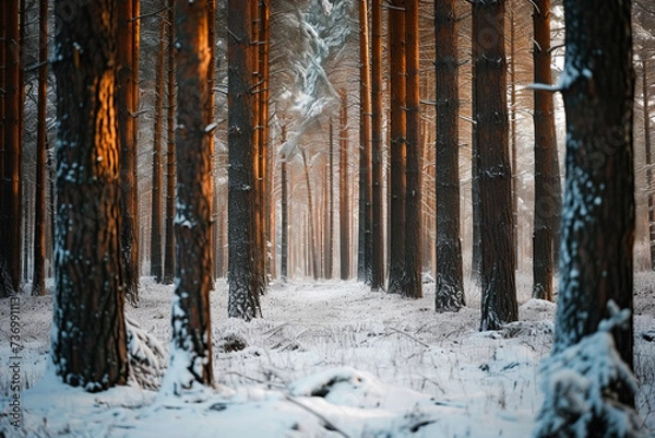Obraz Winter forest nature. Pine forest in winter. Nature