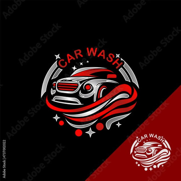 Fototapeta car wash logo emblem Silhouette on black background Vector illustration