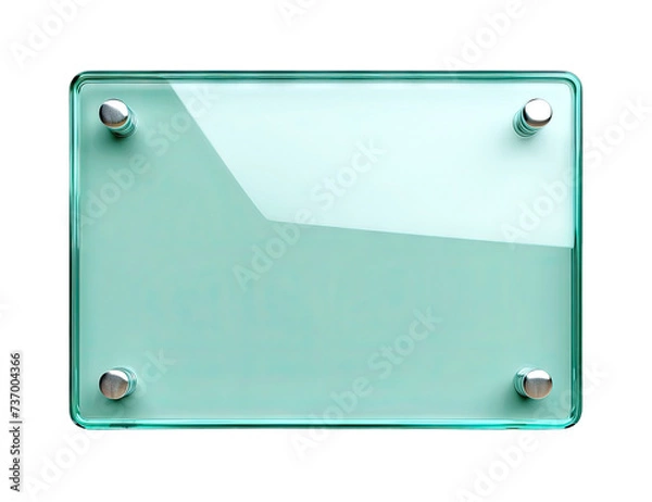 Fototapeta Transparent glass plate on metal holders. Advertising sign isolated on transparent PNG background.  Generative AI