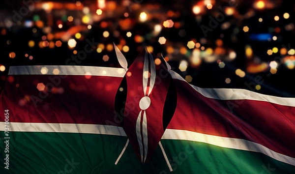 Obraz Kenya National Flag Light Night Bokeh Abstract Background