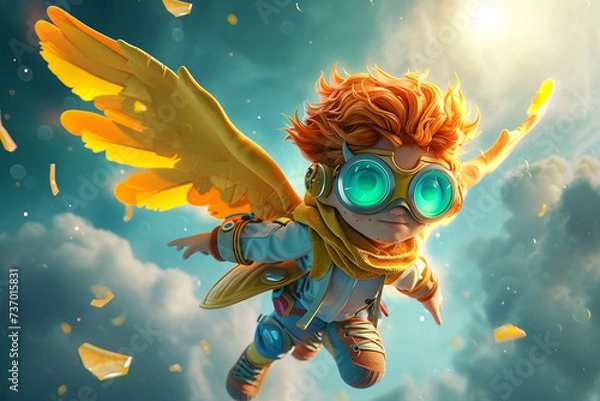 Fototapeta Flying game character background 3d stylish wallpaper illustration	