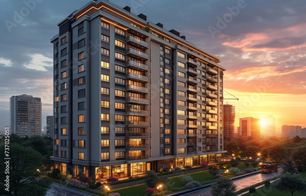 Fototapeta The building is residential complex with large number of apartments