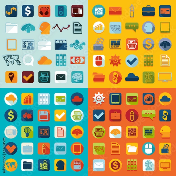 Fototapeta Set of business flat icons