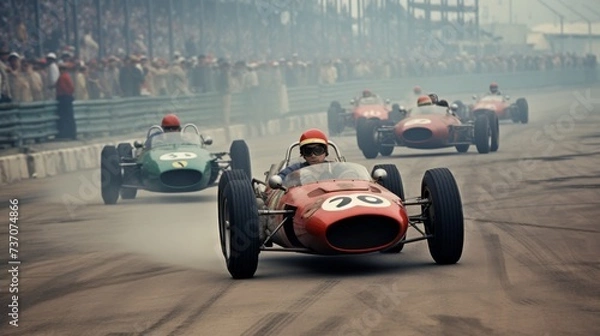 Fototapeta Racing cars on track riding at high speed