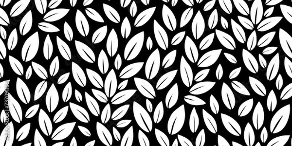 Obraz Black and white leaves vector seamless pattern
