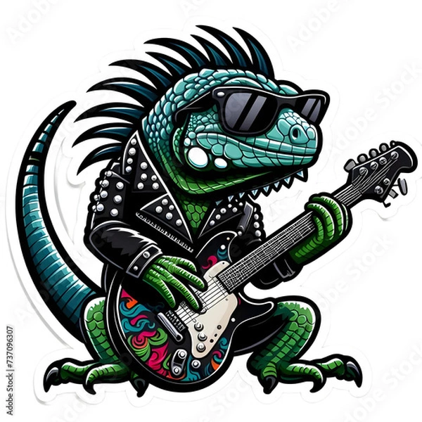 Fototapeta 3D Iguana Rocker with Guitar