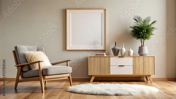 Fototapeta Minimalist modern living room with frame mockup