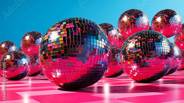Fototapeta Gleaming disco balls reflecting vivid colors