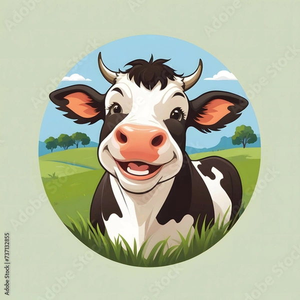 Obraz Happy cow flat logo design