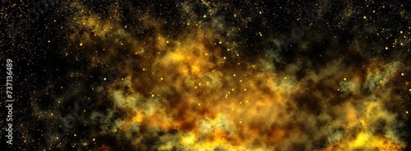 Obraz A black background with a gold mist and sparks of light