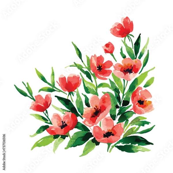 Fototapeta Watercolor painting of bouquet of a wild flowers. Summer background. Element for design. Vector illustration.