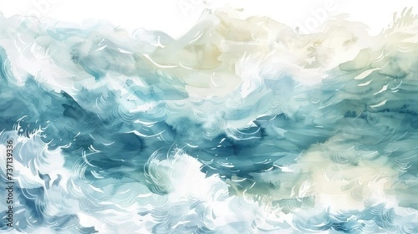 Fototapeta Abstract Blue and Brown Watercolor Seascape with Oil Painting Texture brush stroke Wall Art and Illustration Drawing Background