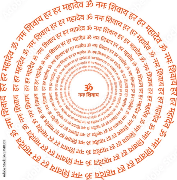 Obraz The design depicts the revered Hindu deity Lord Shiva and the sacred chant "Har Har Mahadev" "OM namah Shivaya" arranged in concentric circles. OM namah Shivaya in Center in Hindi