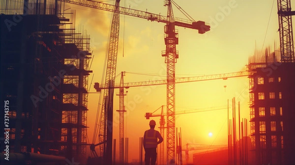 Obraz construction site at sunset