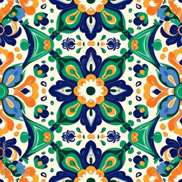 Fototapeta Vibrant Latin Folk Art Pattern with Symmetrical Floral Design.