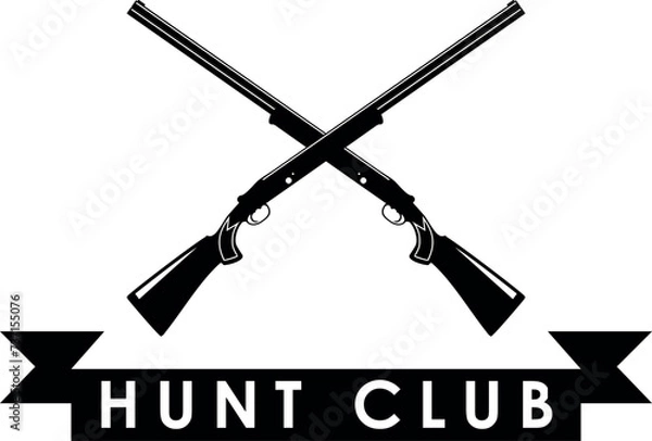 Fototapeta Crossed Hunting Rifles and Banner of Hunting Club Isolated in Flat Style. Vector Illustration.