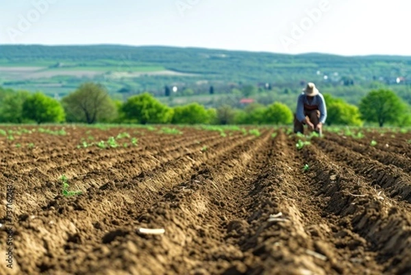 Obraz "Farmer Working in Field, Rural Landscape