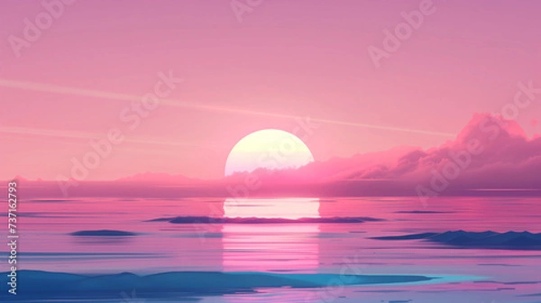 Fototapeta Purple pink sunset over the sea, ocean waves and clouds, Generative AI