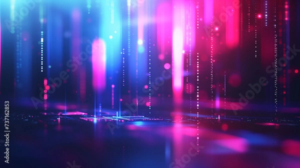 Fototapeta Abstract blue and pink matrix digital background, Generative AI