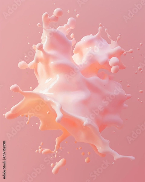 Fototapeta Splash of creamy substance, silky serum texture isolated on pink background, Generative AI