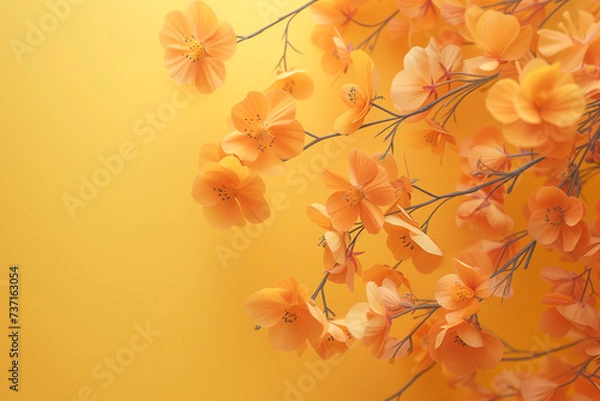 Obraz Orange flowers on yellow background, Generative AI