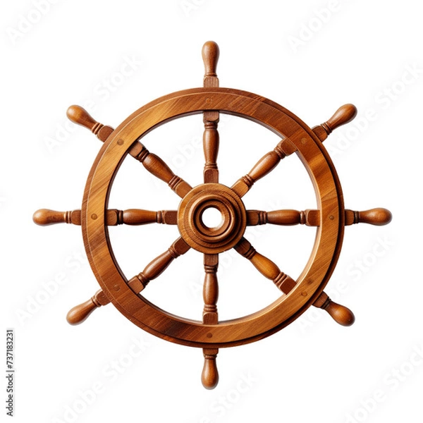 Fototapeta isolated illustration of a wooden ship steering wheel. Created with Generative AI