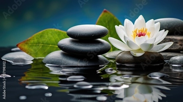 Fototapeta Spa still life with water lily and zen stone in a serenity pool