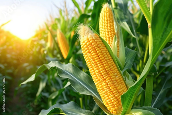 Fototapeta corn on the cob in field