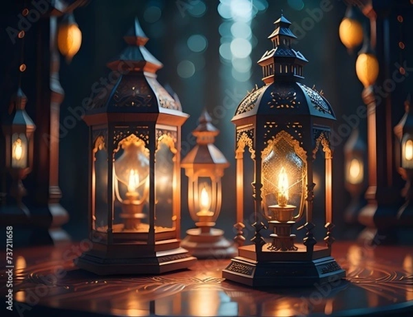 Obraz Mubarak Islamic lantern celebration background made with Generative AI