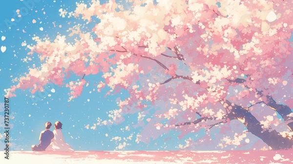 Fototapeta カップルがデートをしている　桜満開の季節　卒業シーズン　入学シーズン