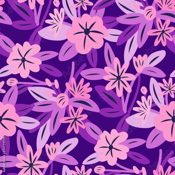 Fototapeta Seamless pattern  with flowers in doodle style. Vector illustration.