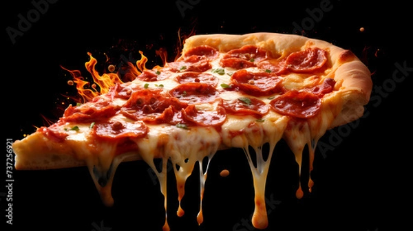 Fototapeta Pizza with melted and runny cheese floating under beautiful light