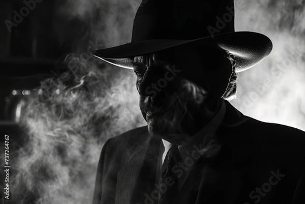 Fototapeta portrait of a mafia boss with a hat