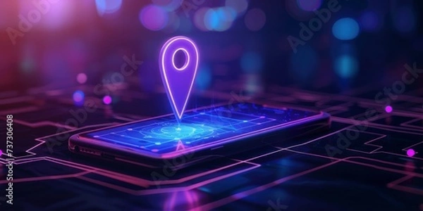 Fototapeta Navigate with Ease. Phone Screen Concept Featuring Location Pin Icon for Effortless Navigation.