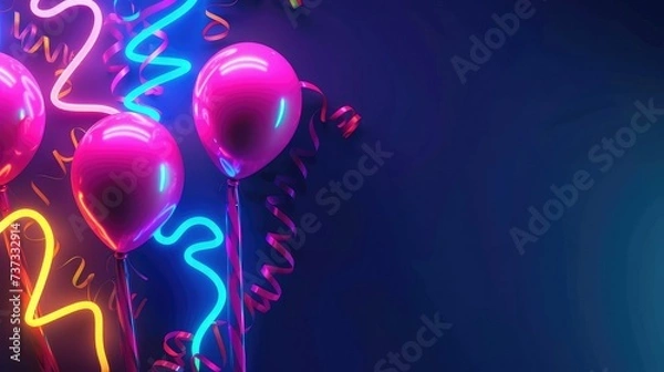 Fototapeta Neon birthday party background with copy space.
