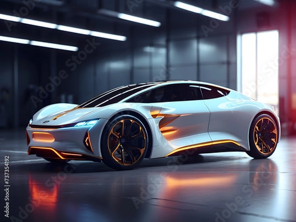 Fototapeta futuristic electric sport fast car chassis and battery packs with high performance or future EV preliminary production and prototype demonstration concepts as a large banner with copy space area desi.