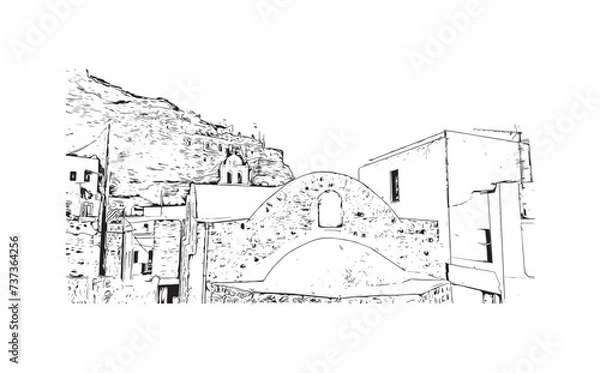 Fototapeta Building view with landmark of Kos city. Hand drawn sketch illustration in vector.