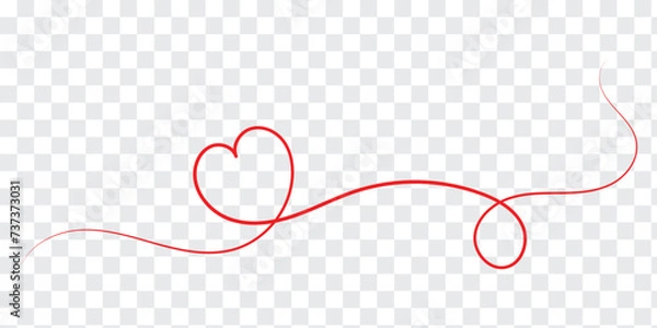 Fototapeta Red hand drawn heart line art banner with transparent background.
