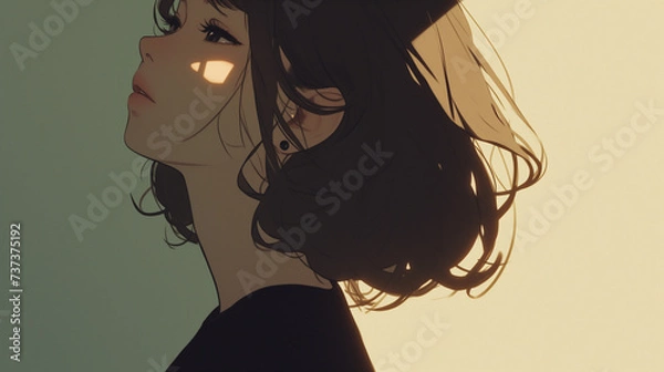 Fototapeta 夕陽に照らされる女性　大学生　新社会人