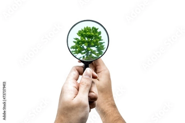 Fototapeta Close-up Hand Examining Tree with Magnifying Glass