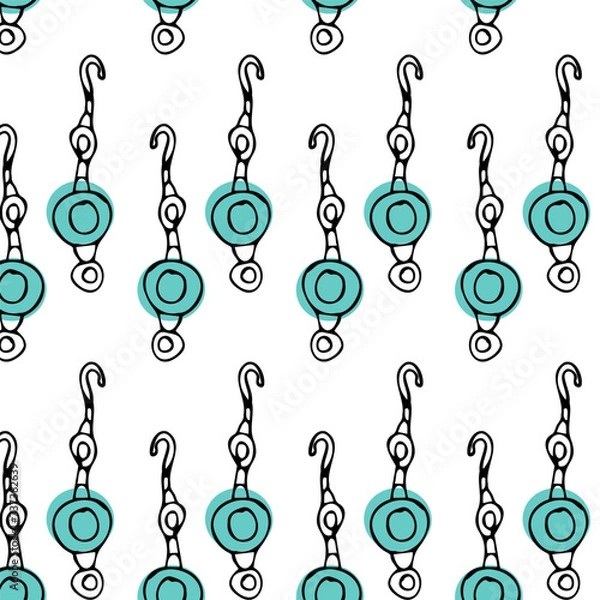 Fototapeta Seamless pattern of sketches various female jewerly with green color. Vector illustration isolated. Can used for textile, wrapping paper, cover design, beauty background. 