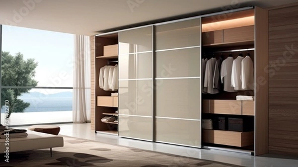 Fototapeta Modern and Comfortable Wardrobe With Sliding Door Design Ideas