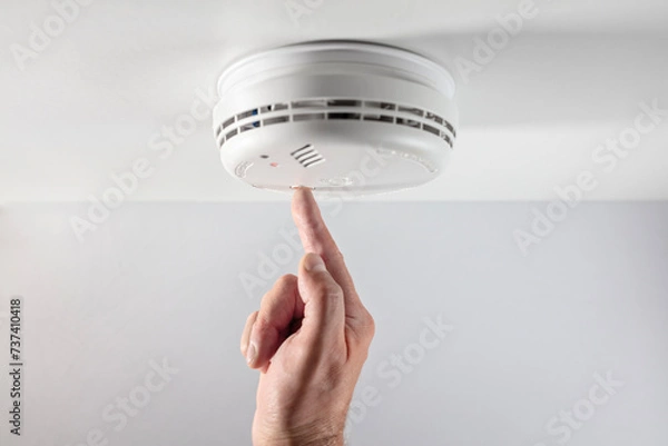 Fototapeta Home smoke and fire alarm detector checking, testing or replace battery