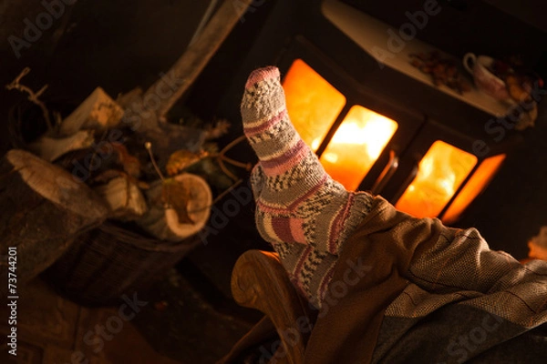 Obraz Gemütliches Wohnzimmer mit Kamin