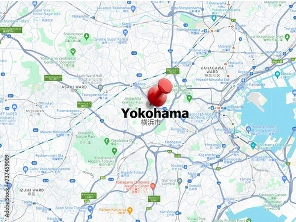 Fototapeta japan map and pinned in Yokohama