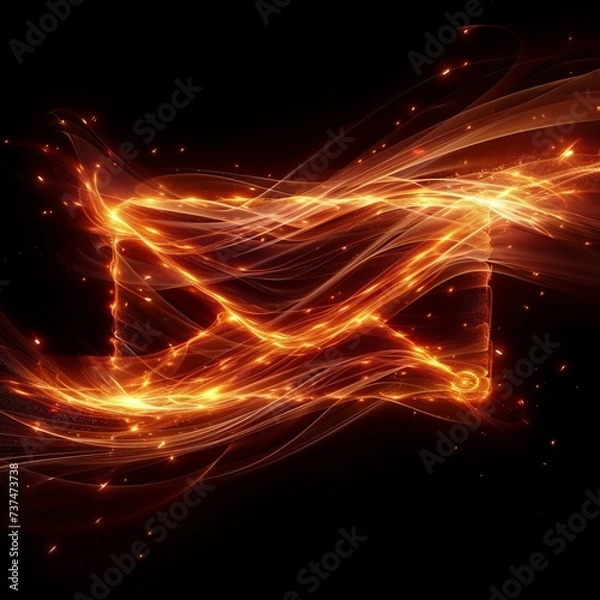 Fototapeta Fiery orange email icon with glowing particles